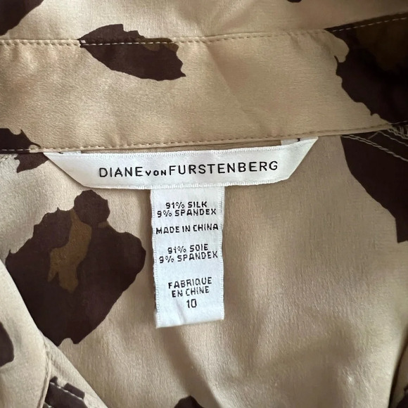 Diane Von Furstenberg Animal Tortoise Leopard Brown Silk Shirt Dress sz 10 EUC - Picture 5 of 11